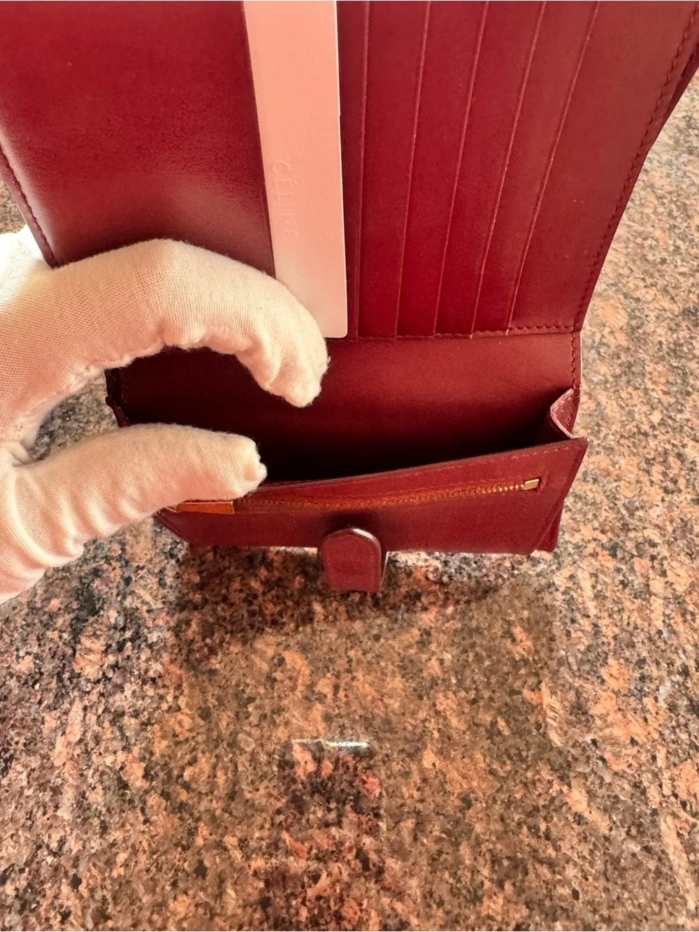 Celine Burgundy Tab-Closure Leather Wallet - Picture 5 of 6